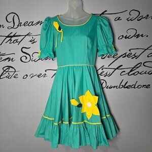 Vintage Handmade Square Dance Rockabilly Full Circle Skirt Green w/Yellow Flower